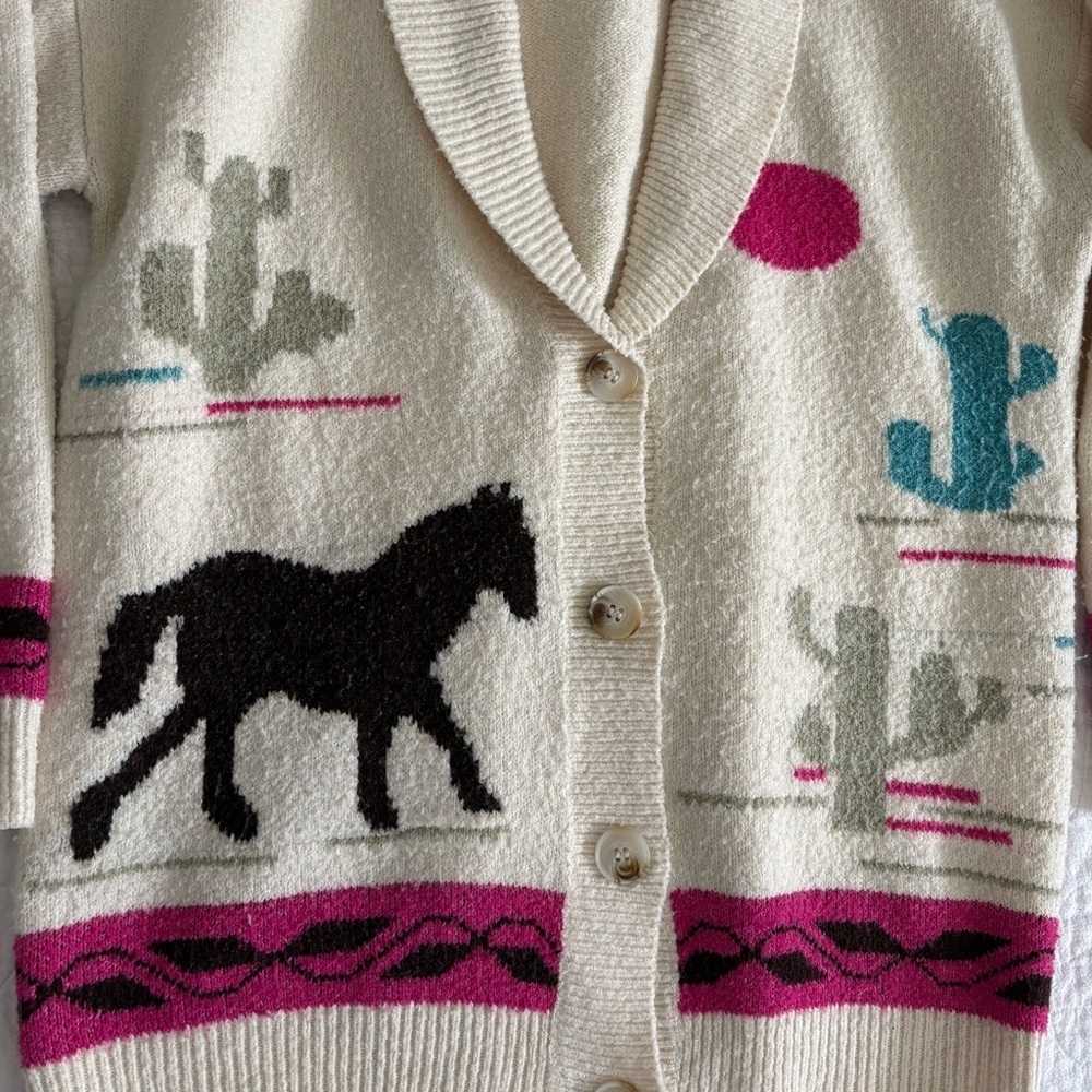 Dreamers by Debut Cream Western-Inspired Horse Button Cardigan Sweater Small​​